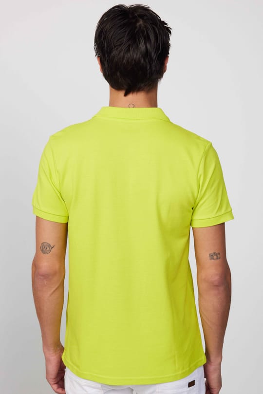 Erkek Slim Fit Dar Kesim %100 Pamuk Düz Pike Yeşil Polo Yaka Tişört