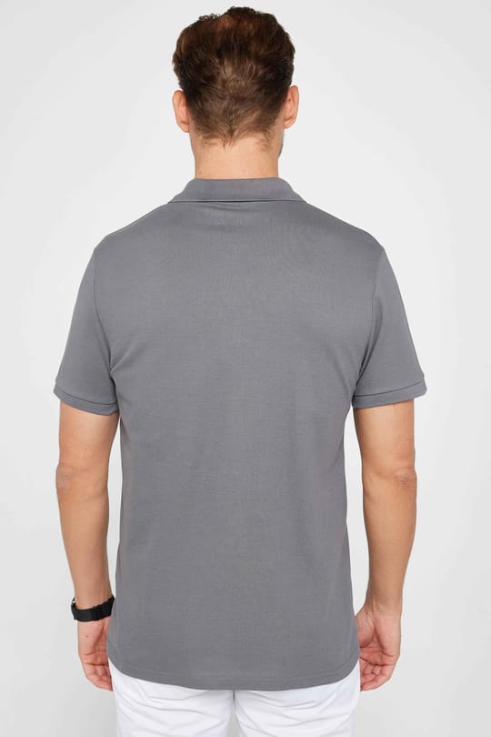 Erkek Slim Fit Dar Kesim %100 Pamuk Düz Pike Füme Polo Yaka Tişört