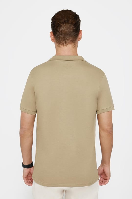 Erkek Slim Fit Dar Kesim %100 Pamuk Düz Pike Kahverengi Polo Yaka Tişört