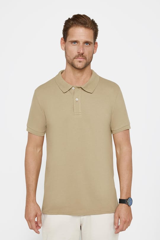 Erkek Slim Fit Dar Kesim %100 Pamuk Düz Pike Kahverengi Polo Yaka Tişört