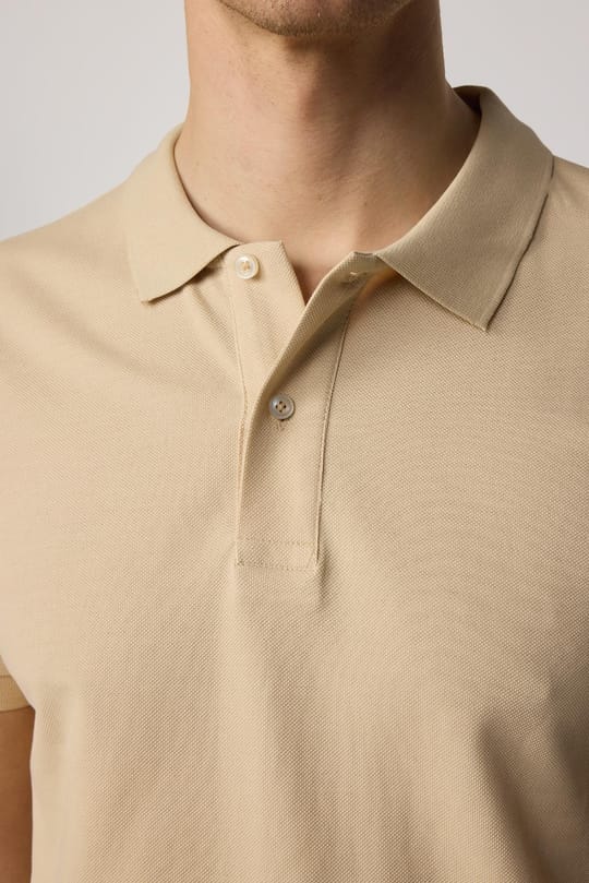 Erkek Slim Fit Dar Kesim %100 Pamuk Düz Pike Krem Renk Polo Yaka Tişört