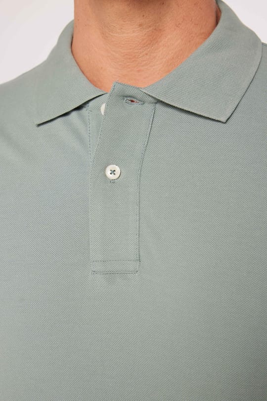 Erkek Slim Fit Dar Kesim %100 Pamuk Düz Pike Yeşil Polo Yaka Tişört