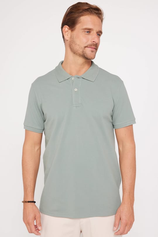 Erkek Slim Fit Dar Kesim %100 Pamuk Düz Pike Yeşil Polo Yaka Tişört