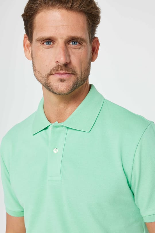 Erkek Slim Fit Dar Kesim %100 Pamuk Düz Pike Mint Polo Yaka Tişört