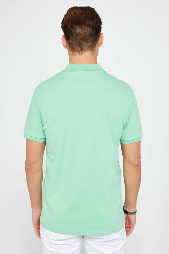 Erkek Slim Fit Dar Kesim %100 Pamuk Düz Pike Mint Polo Yaka Tişört