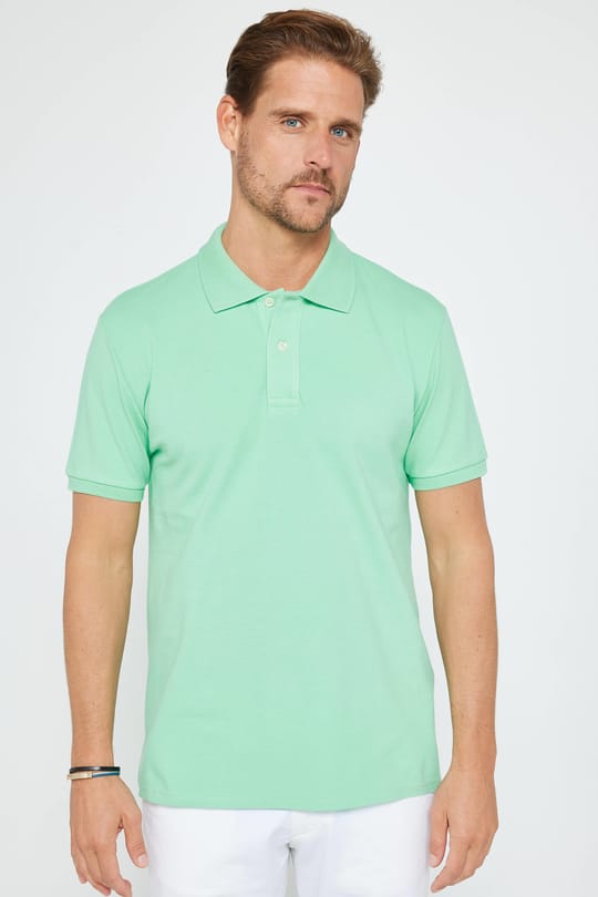 Erkek Slim Fit Dar Kesim %100 Pamuk Düz Pike Mint Polo Yaka Tişört