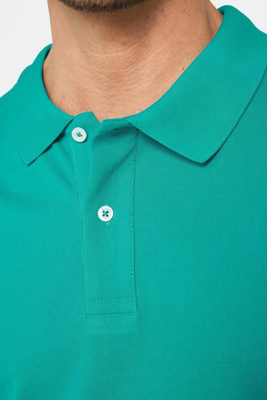 Erkek Slim Fit Dar Kesim %100 Pamuk Düz Pike Yeşil Polo Yaka Tişört