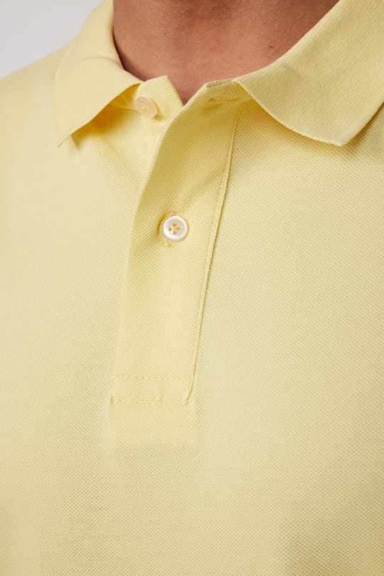 Erkek Slim Fit Dar Kesim %100 Pamuk Düz Pike Sarı Polo Yaka Tişört