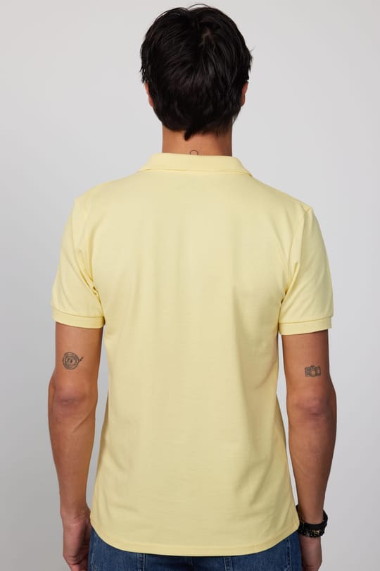 Erkek Slim Fit Dar Kesim %100 Pamuk Düz Pike Sarı Polo Yaka Tişört