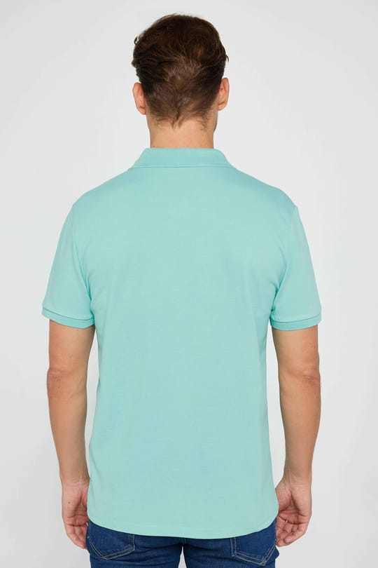 Erkek Slim Fit Dar Kesim %100 Pamuk Düz Pike Yeşil Polo Yaka Tişört