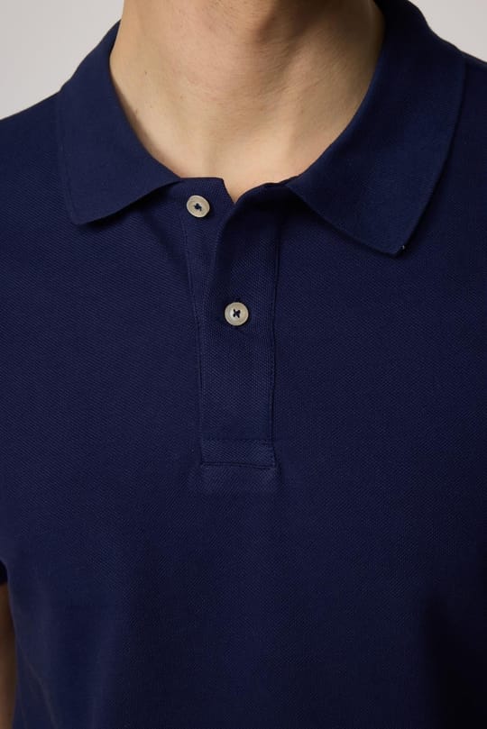 Erkek Slim Fit Dar Kesim %100 Pamuk Düz Pike Lacivert Polo Yaka Tişört