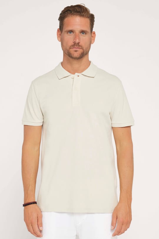 Erkek Slim Fit Dar Kesim %100 Pamuk Düz Pike Bej Polo Yaka Tişört