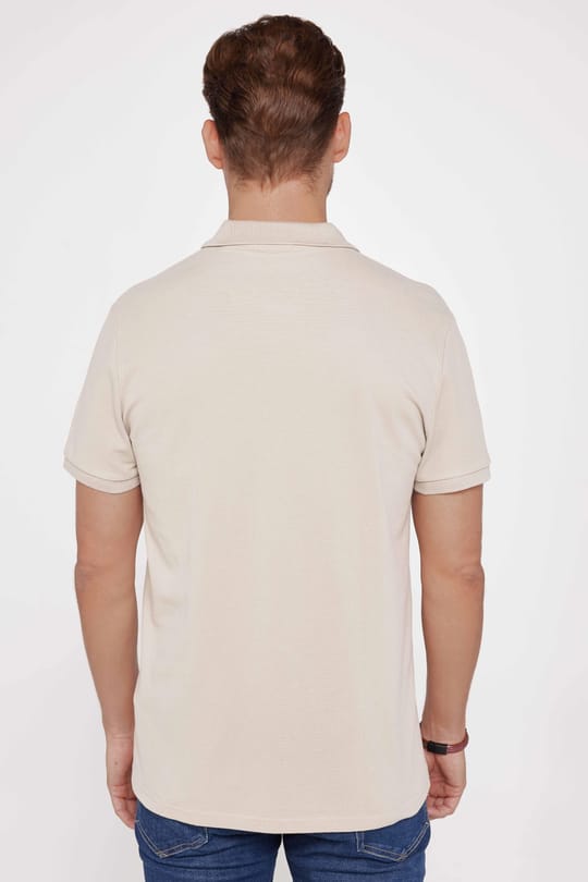 Erkek Slim Fit Dar Kesim %100 Pamuk Düz Pike Taş Renk Polo Yaka Tişört