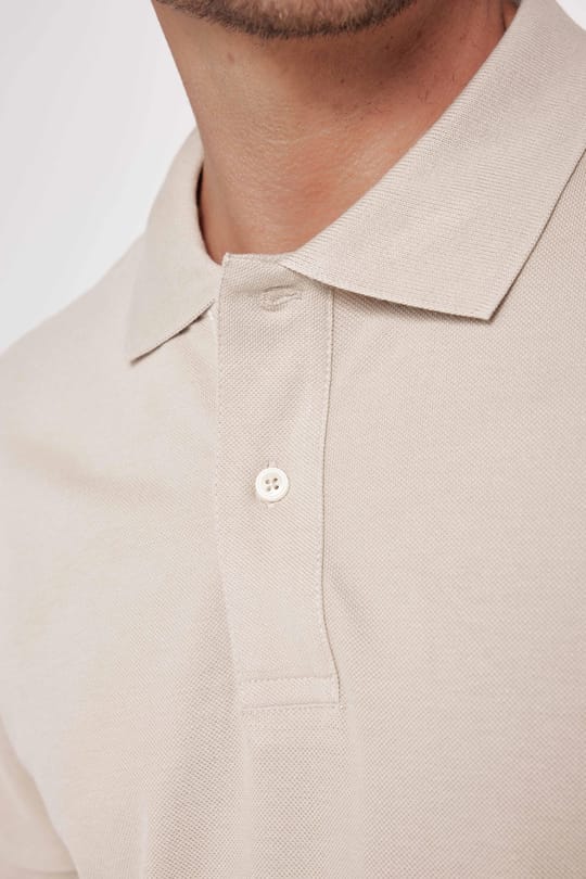 Erkek Slim Fit Dar Kesim %100 Pamuk Düz Pike Taş Renk Polo Yaka Tişört