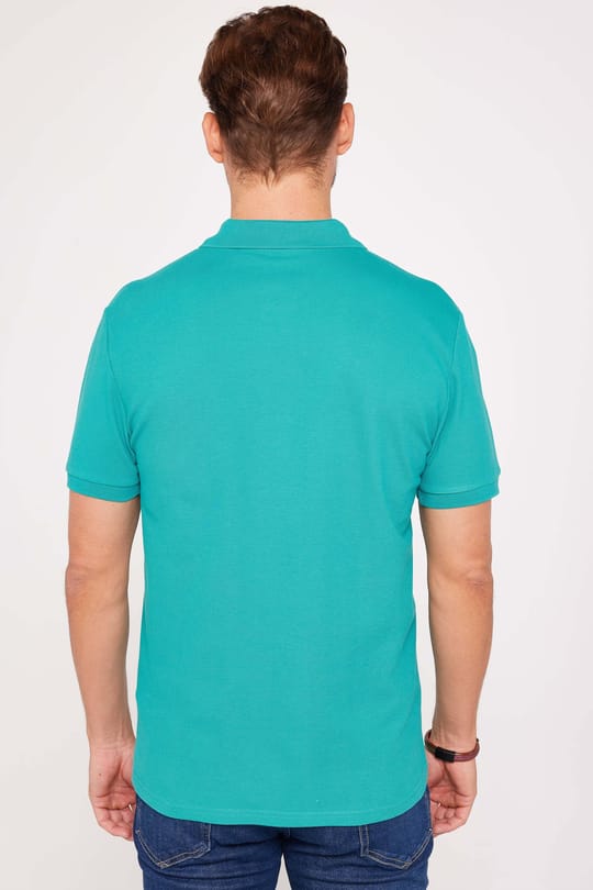 Erkek Slim Fit Dar Kesim %100 Pamuk Düz Pike Yeşil Polo Yaka Tişört