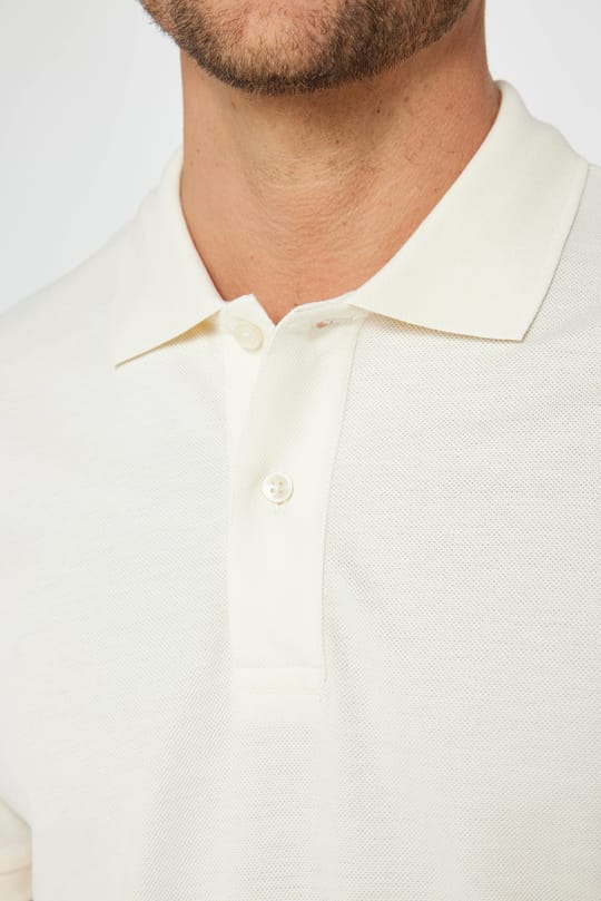 Erkek Slim Fit Dar Kesim %100 Pamuk Düz Pike Ekru Polo Yaka Tişört