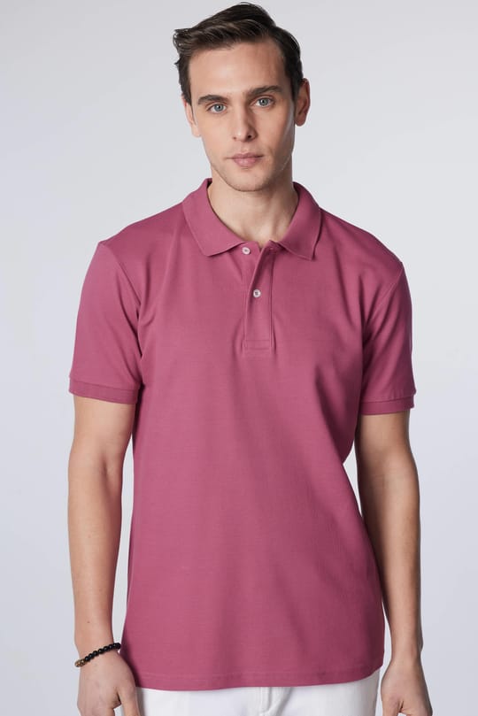 Erkek Slim Fit Dar Kesim %100 Pamuk Düz Pike Mor Polo Yaka Tişört