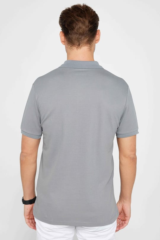 Erkek Slim Fit Dar Kesim %100 Pamuk Düz Pike Gri Polo Yaka Tişört