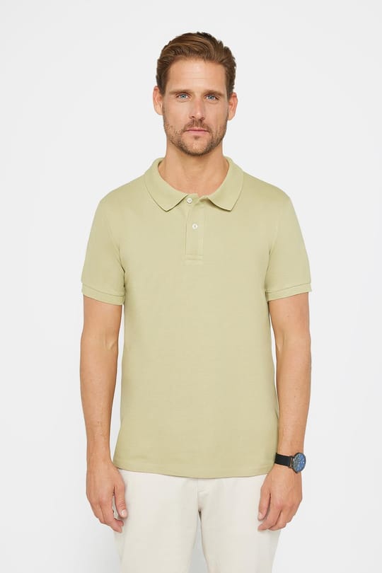 Erkek Slim Fit Dar Kesim %100 Pamuk Düz Pike Yeşil Polo Yaka Tişört