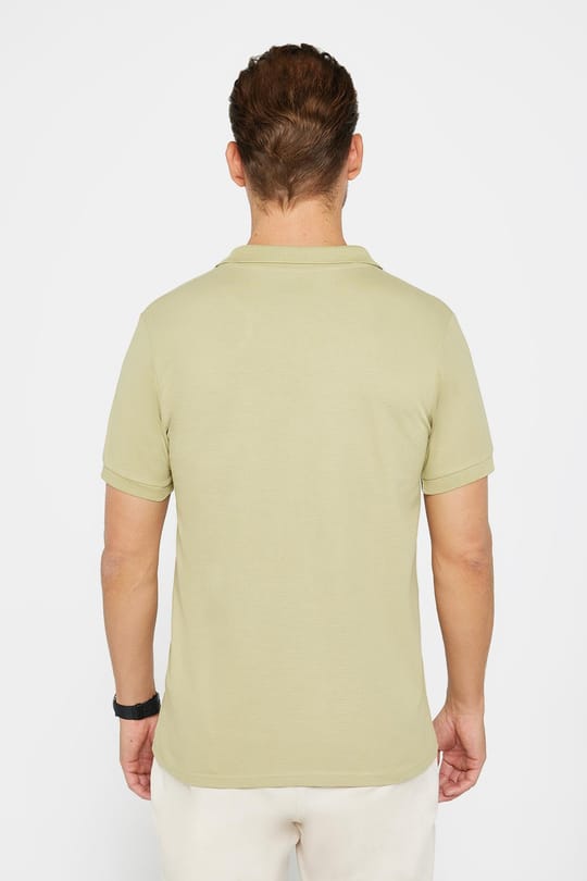 Erkek Slim Fit Dar Kesim %100 Pamuk Düz Pike Yeşil Polo Yaka Tişört