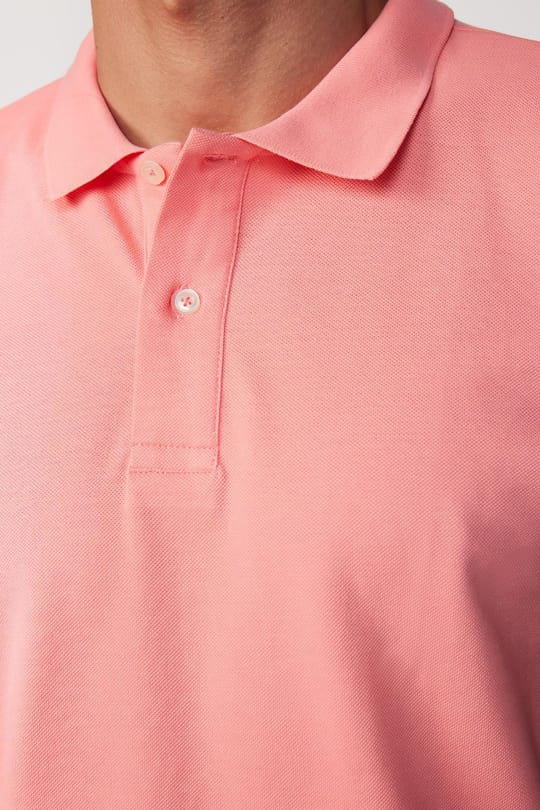 Erkek Slim Fit Dar Kesim %100 Pamuk Düz Pike Pembe Polo Yaka Tişört