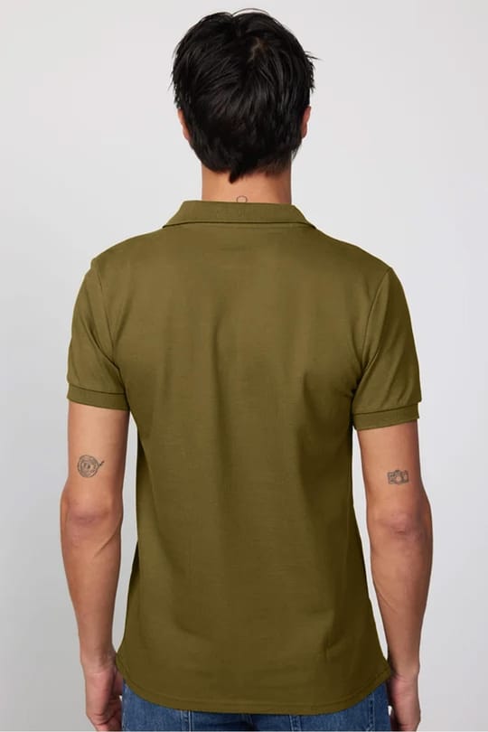 Erkek Slim Fit Dar Kesim %100 Pamuk Düz Pike Haki Polo Yaka Tişört