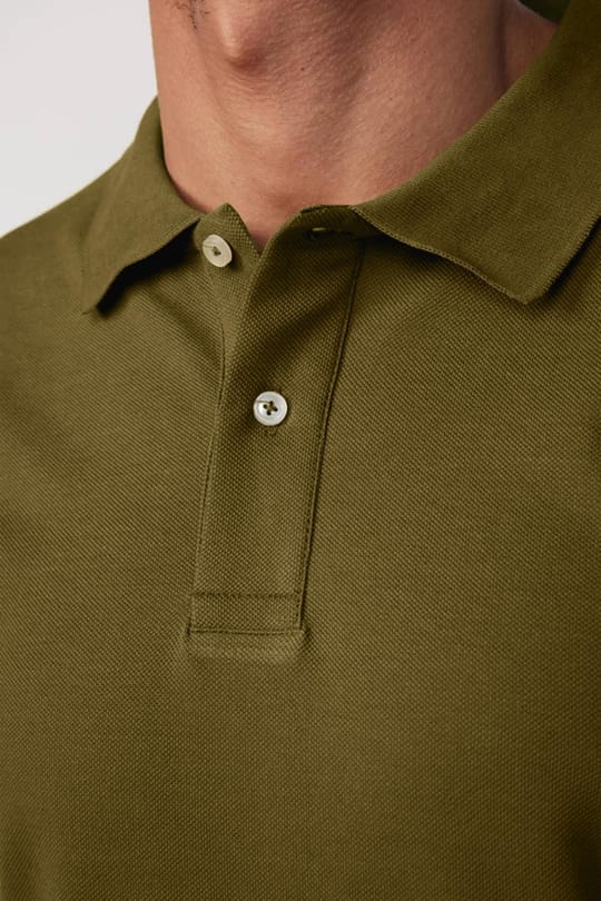 Erkek Slim Fit Dar Kesim %100 Pamuk Düz Pike Haki Polo Yaka Tişört
