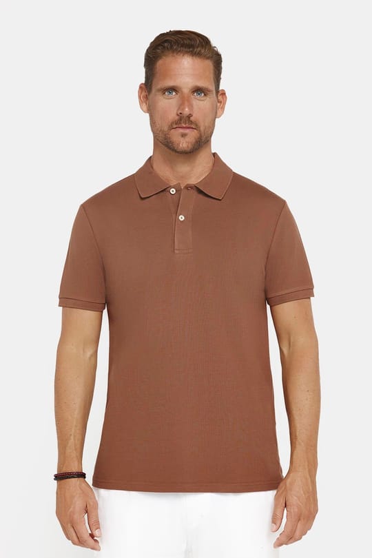 Erkek Slim Fit Dar Kesim %100 Pamuk Düz Pike Kahverengi Polo Yaka Tişört