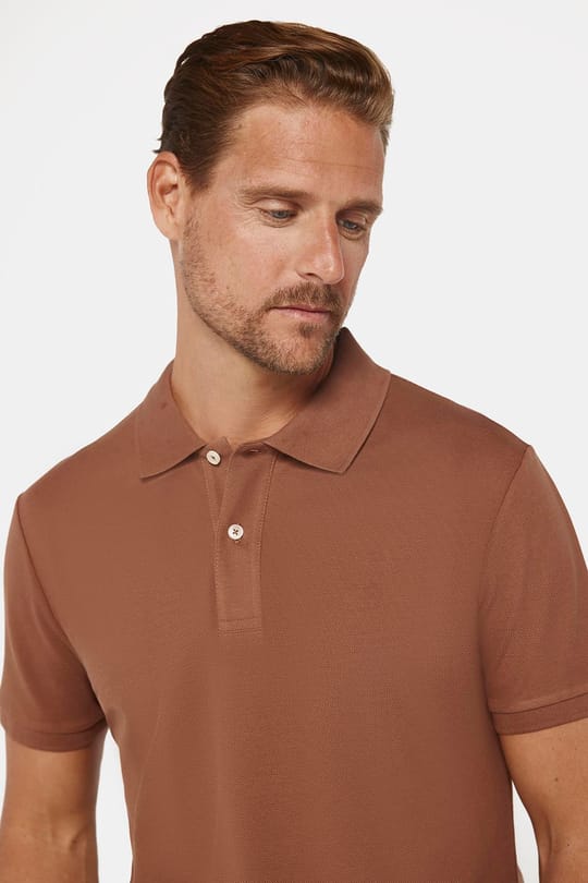 Erkek Slim Fit Dar Kesim %100 Pamuk Düz Pike Kahverengi Polo Yaka Tişört