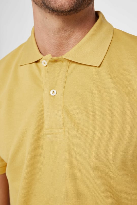 Erkek Slim Fit Dar Kesim %100 Pamuk Düz Pike Hardal Polo Yaka Tişört