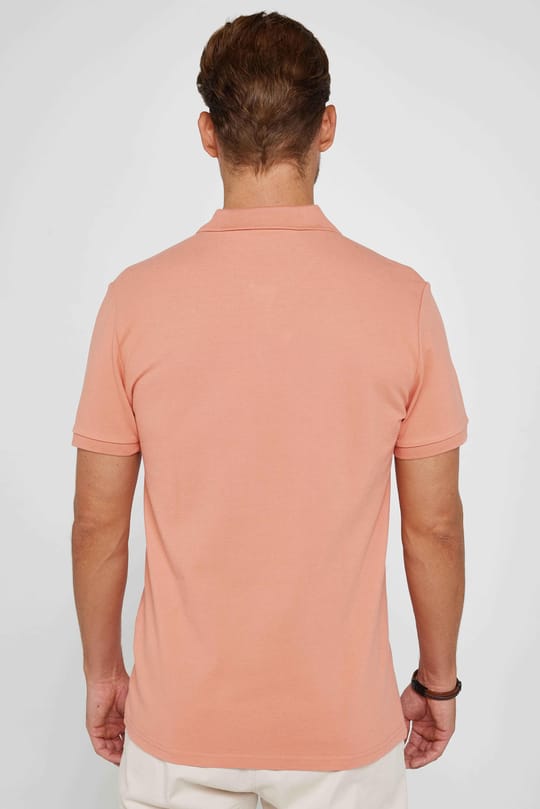 Erkek Slim Fit Dar Kesim %100 Pamuk Düz Pike Mercan Polo Yaka Tişört
