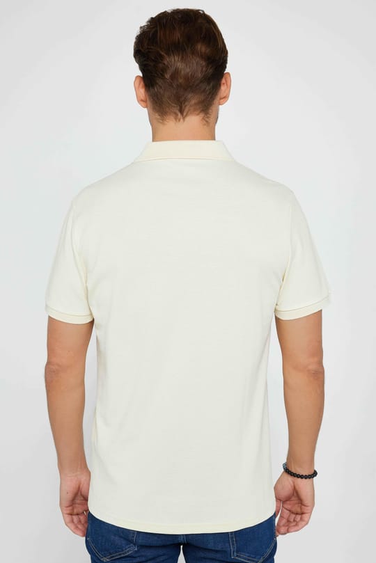 Erkek Slim Fit Dar Kesim %100 Pamuk Düz Pike Krem Renk Polo Yaka Tişört