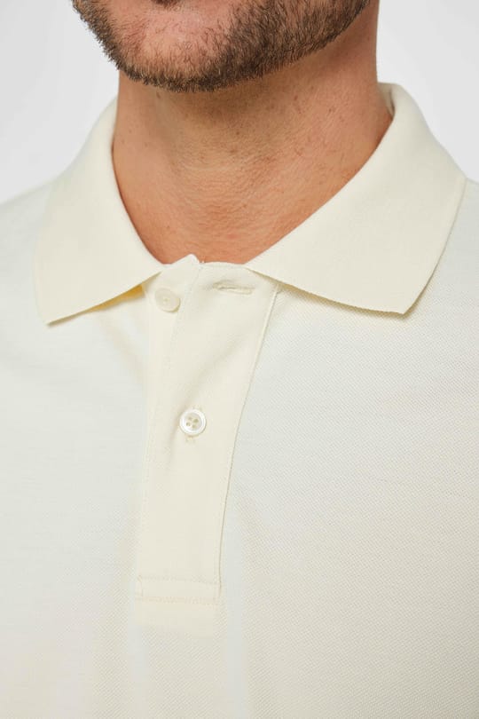 Erkek Slim Fit Dar Kesim %100 Pamuk Düz Pike Krem Renk Polo Yaka Tişört