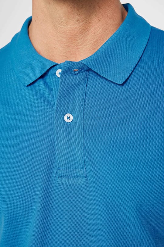 Erkek Slim Fit Dar Kesim %100 Pamuk Düz Pike Mavi Polo Yaka Tişört