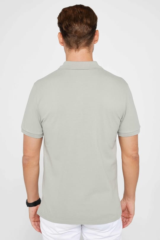 Erkek Slim Fit Dar Kesim %100 Pamuk Düz Pike Gri Polo Yaka Tişört