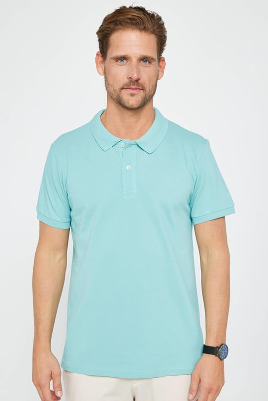 Erkek Slim Fit Dar Kesim %100 Pamuk Düz Pike Mint Polo Yaka Tişört