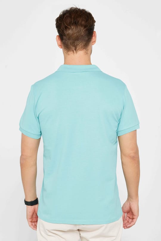 Erkek Slim Fit Dar Kesim %100 Pamuk Düz Pike Mint Polo Yaka Tişört