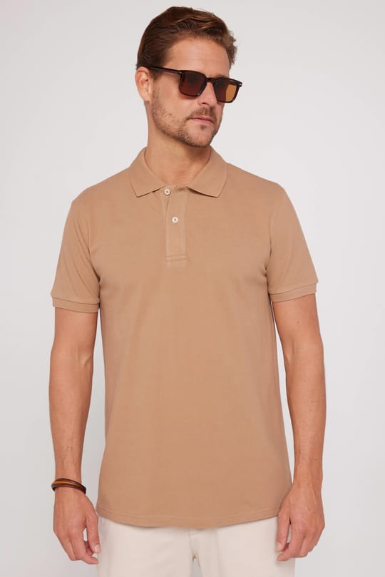 Erkek Slim Fit Dar Kesim %100 Pamuk Düz Pike Kahverengi Polo Yaka Tişört