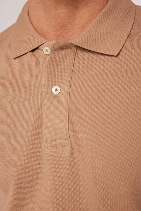 Erkek Slim Fit Dar Kesim %100 Pamuk Düz Pike Kahverengi Polo Yaka Tişört