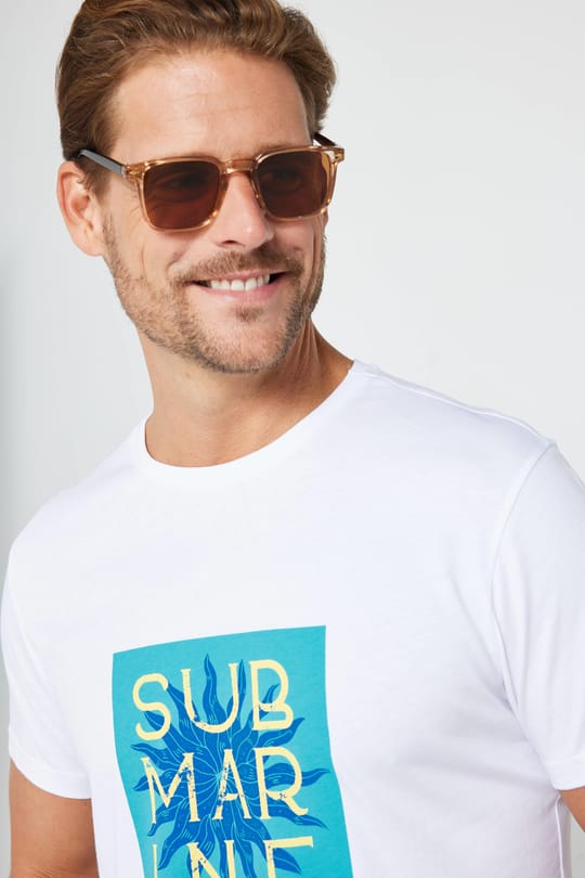 Erkek Slim Fit Dar Kesim %100 Pamuk Yumuşak Dokulu Baskılı Beyaz Bisiklet Yaka Tişört