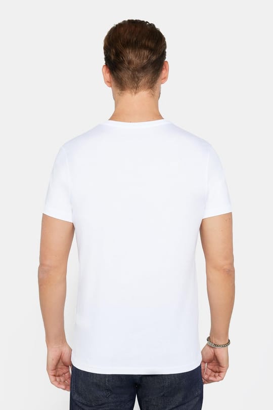 Erkek Slim Fit Dar Kesim %100 Pamuk Yumuşak Dokulu Baskılı Beyaz Bisiklet Yaka Tişört