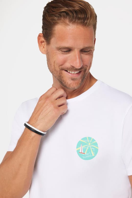 Erkek Slim Fit Dar Kesim %100 Pamuk Yumuşak Dokulu Baskılı Beyaz Bisiklet Yaka Tişört