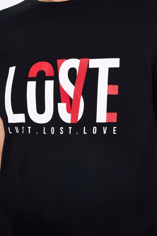 Erkek Slim Fit Dar Kesim %100 Pamuk Yumuşak Dokulu Baskılı Siyah Bisiklet Yaka Tişört