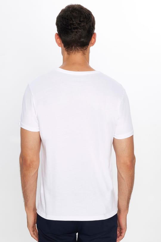 Erkek Slim Fit Dar Kesim %100 Pamuk Yumuşak Dokulu Baskılı Beyaz Bisiklet Yaka Tişört