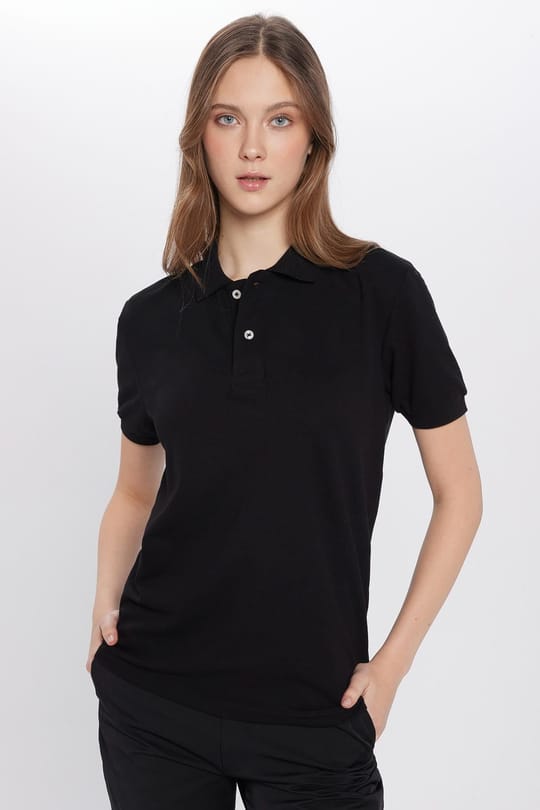 Erkek Slim Fit Dar Kesim Pamuklu Yumuşak Doku Nefes Alan Kumaş Kıvrılmaz Yaka Siyah Polo Yaka Tişört