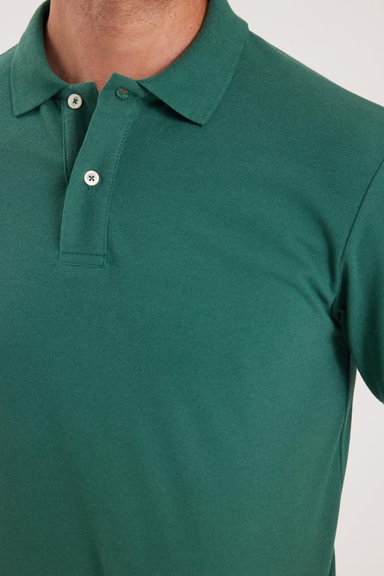 Erkek Slim Fit Dar Kesim Pamuklu Yumuşak Dokulu Serin Tutan Kumaş Düz Pike Yeşil Polo Yaka Tişört
