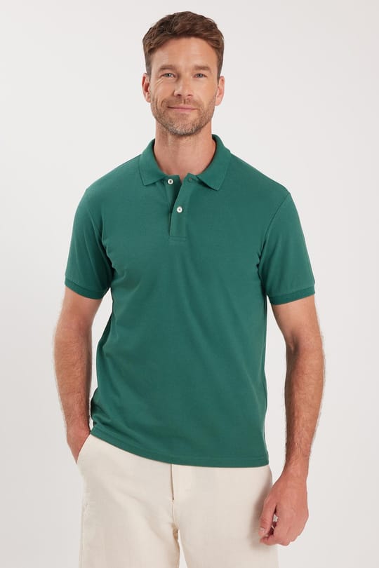 Erkek Slim Fit Dar Kesim Pamuklu Yumuşak Dokulu Serin Tutan Kumaş Düz Pike Yeşil Polo Yaka Tişört