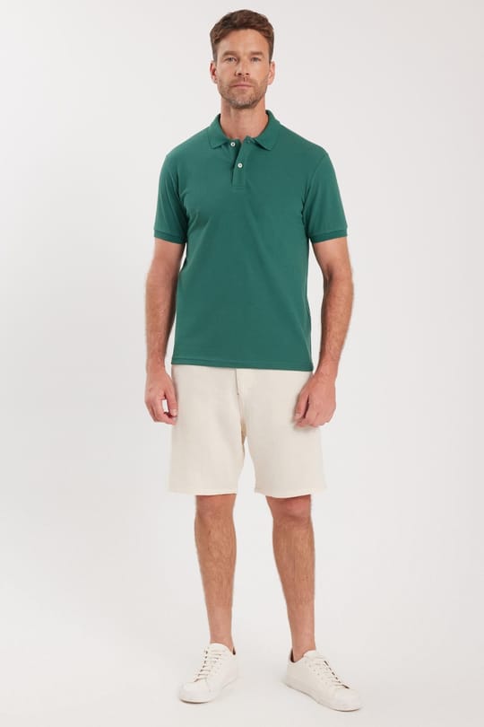 Erkek Slim Fit Dar Kesim Pamuklu Yumuşak Dokulu Serin Tutan Kumaş Düz Pike Yeşil Polo Yaka Tişört