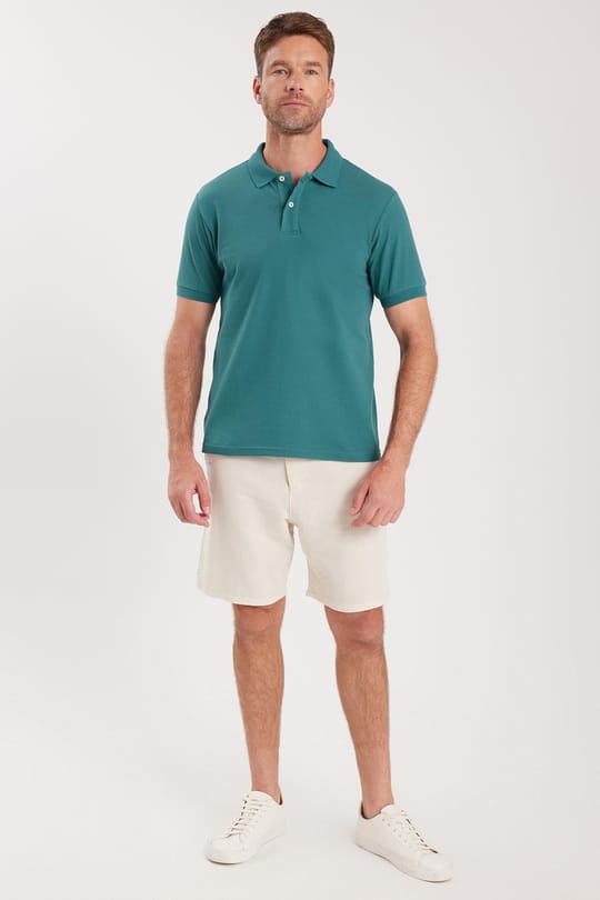 Erkek Slim Fit Dar Kesim Pamuklu Yumuşak Dokulu Serin Tutan Kumaş Düz Pike Yeşil Polo Yaka Tişört
