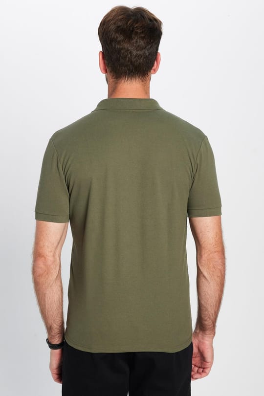 Erkek Slim Fit Dar Kesim Pamuklu Yumuşak Doku Nefes Alan Kumaş Kıvrılmaz Yaka Haki Polo Yaka Tişört